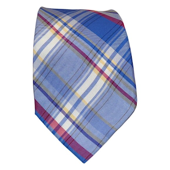 Tommy Hilfiger 100% Silk Blue Plaid Necktie 3.25”Wide x 60.5” Length - Picture 1 of 6